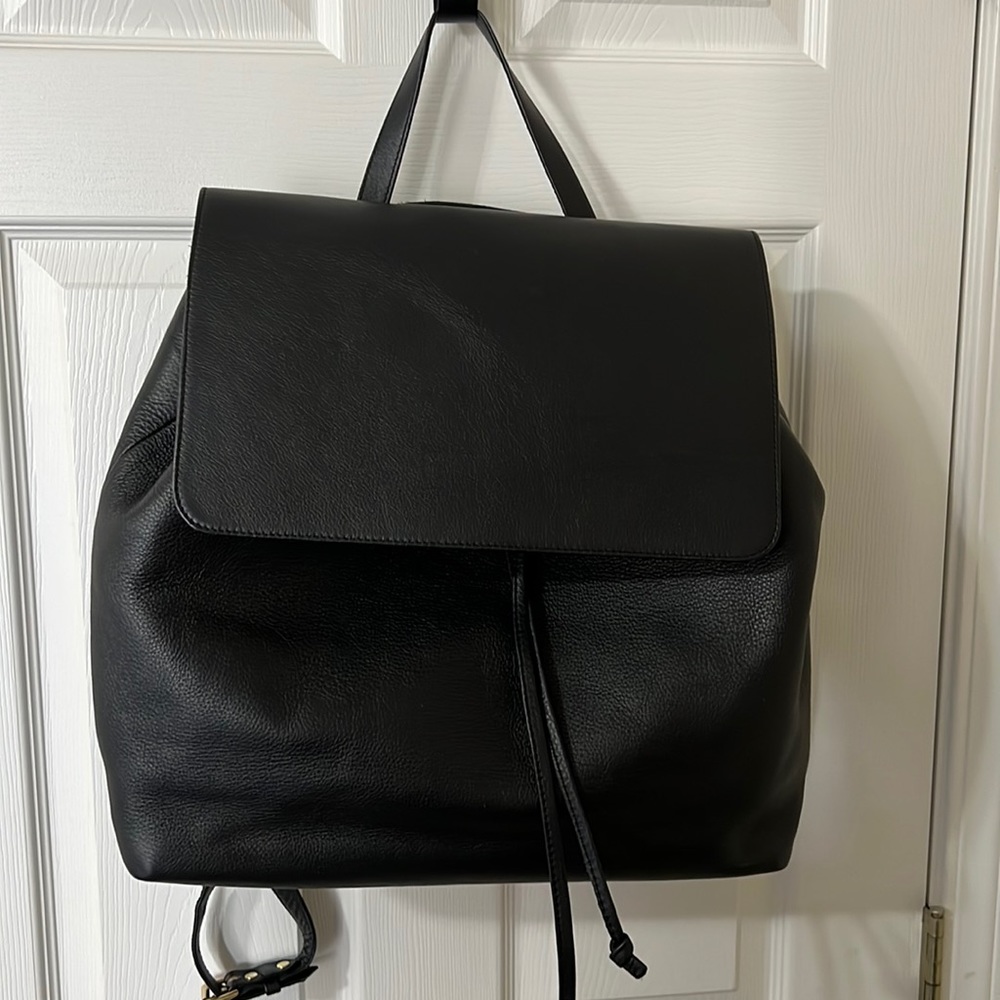 TAH large black leather convertible commuter backpack